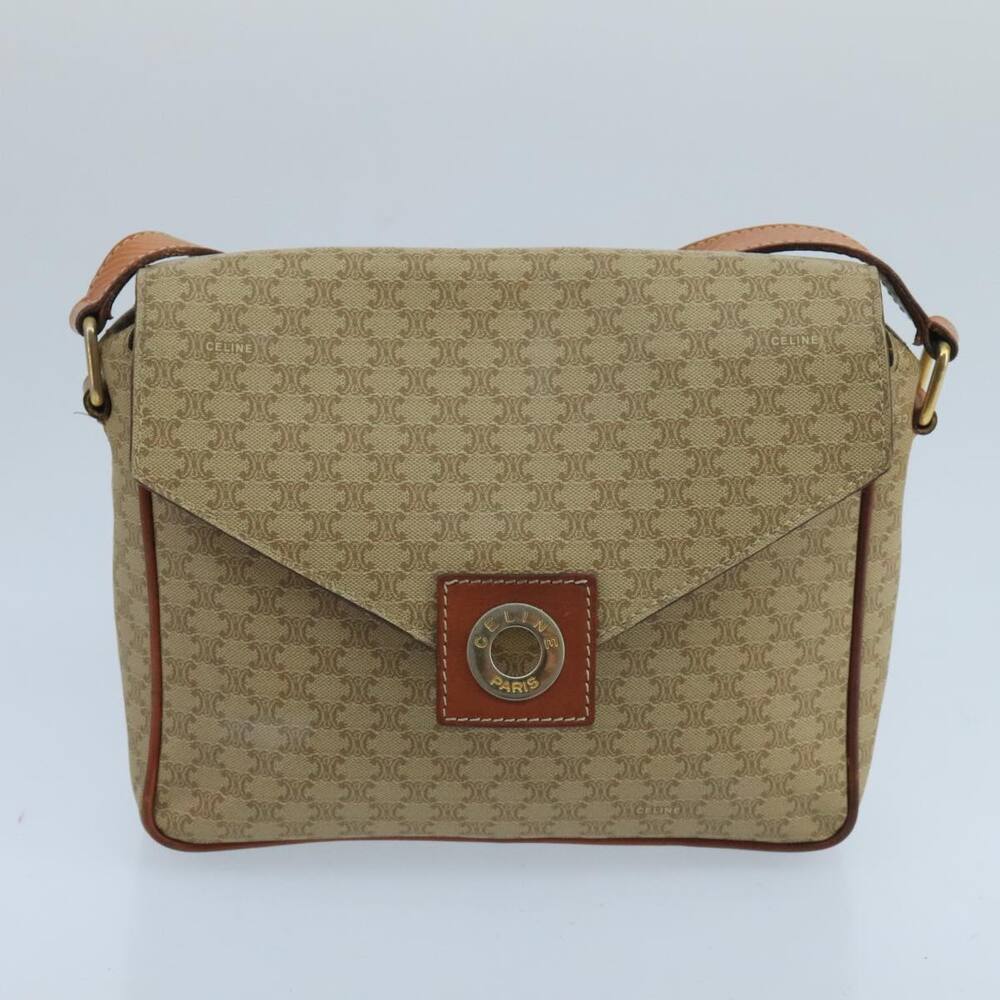 CELINE Macadam Canvas Shoulder Bag Beige Gold - Picture 13 of 16